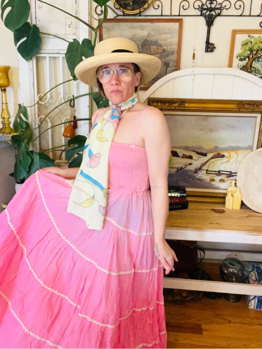 New! The “Dolly” Smocked Pink And White Ric Rack Ribbon Trimmed Summer Dress - Picture 4 of 7
